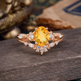 Elegant Oval Cut Citrine Engagement Ring Set – 2PC